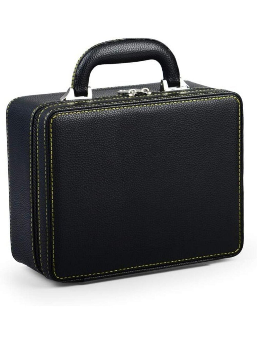Elegant Deep Black Leather Jewelry Box - 3 Layer Travel Organizer for